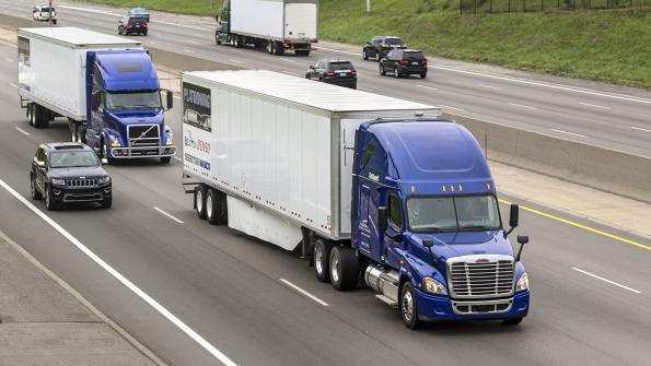 Research suggests that trucks running in platoons can save between 4% and 10% in fuel depending on their position in the platoon. ( Photo: Peloton )