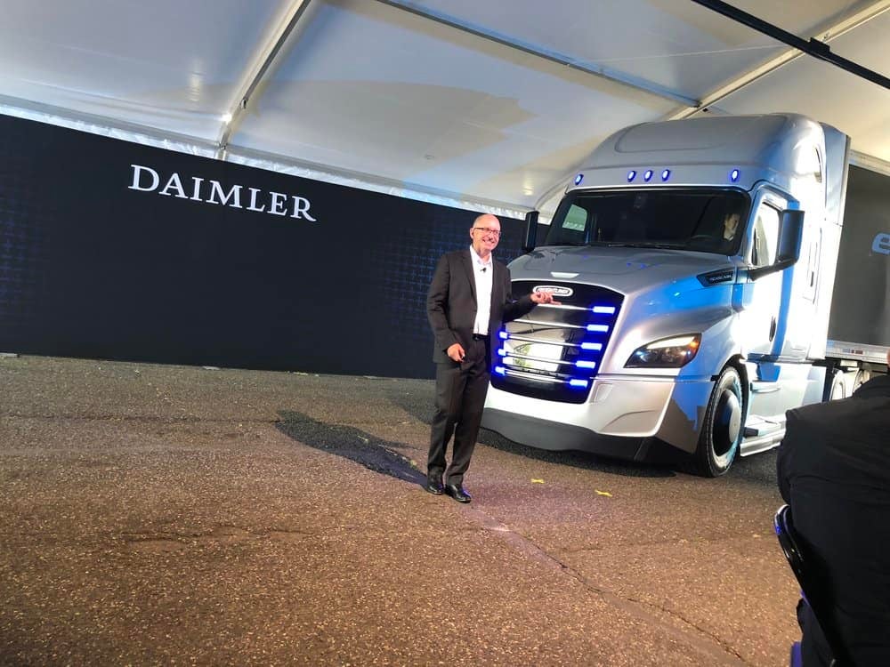 President and CEO of Daimler Trucks NA Roger Nielsen introduces the Freightliner eCascadia. ( Photo: FreightWaves )