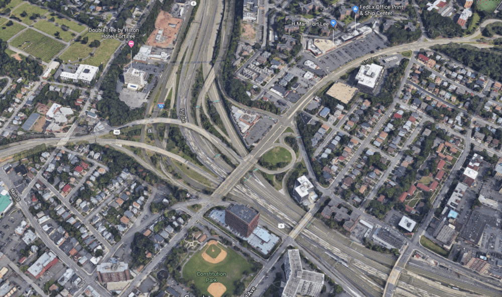 The intersection of I-95 and SR 4 in Fort Lee, New Jersey, pictured above, was the worst area of the country for truck bottlenecks last year, according to ATRI. ( Photo: Google Maps )