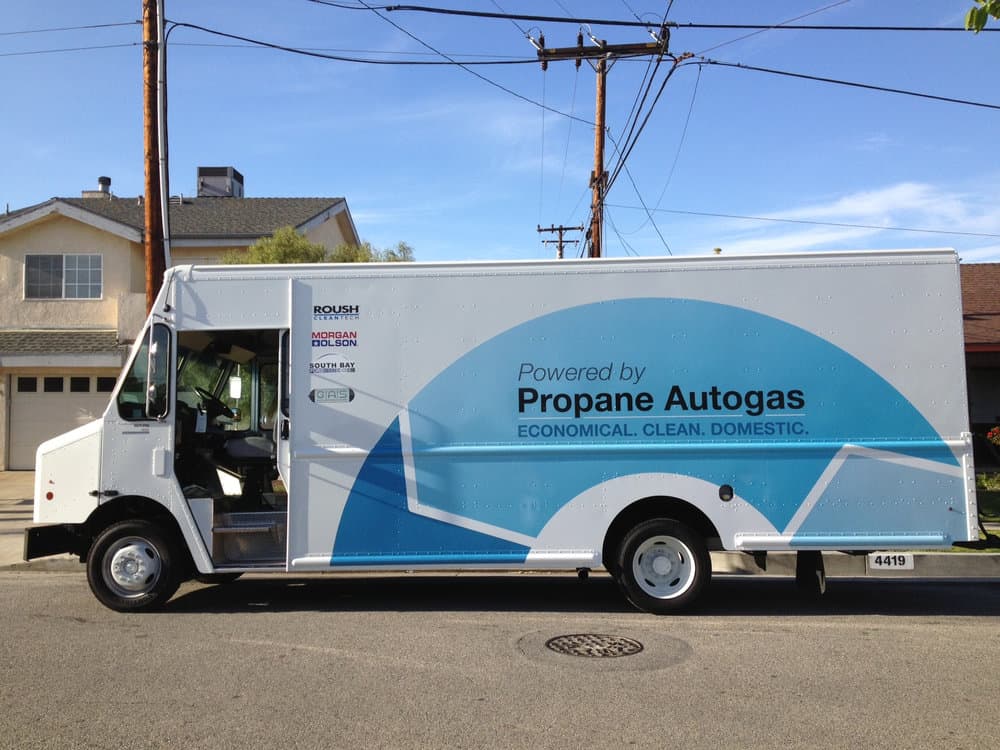 One of the benefits of propane is that it is a flexible fuel that can power vehicles from Class 1 cars and pickups, through lower-weight Class 8 vehicles. This is a propane-powered delivery van on a Ford F-59 stripped chassis with Morgan Olson body. ( Photo: Roush CleanTech )