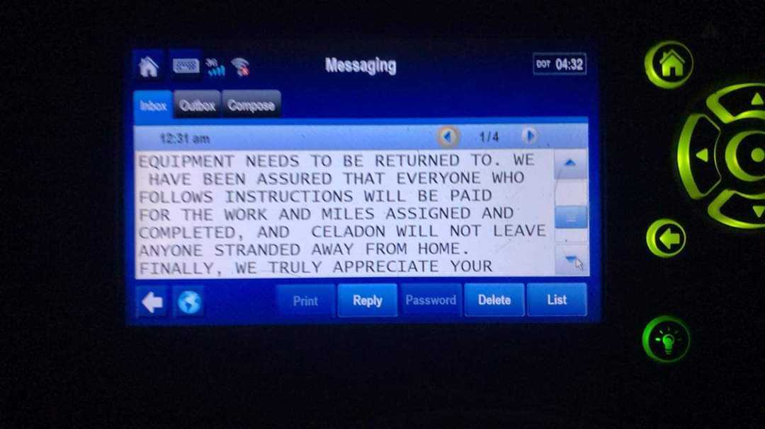Celadon fleetwide message to drivers