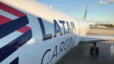Close up fuselage view of LATAM Cargo aircraft.