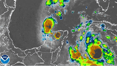 Satellite amination of Hurricane Delta in the Caribbean Sea.