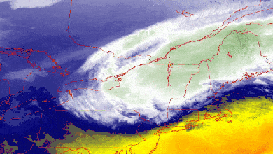 Satellite animation of snowstorm over the Northeast.