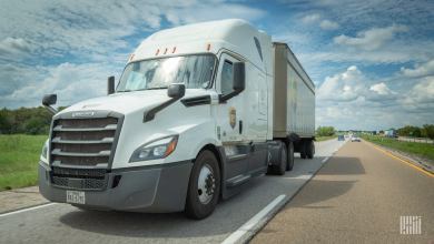 A white tractor trailer of UPS Freight, which was acquired by TFI International.