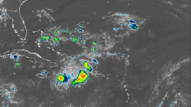 Satellite animation of Tropical Depression Fred in the Caribbean.