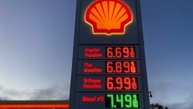 A California retail station with sky-high gasoline and diesel prices