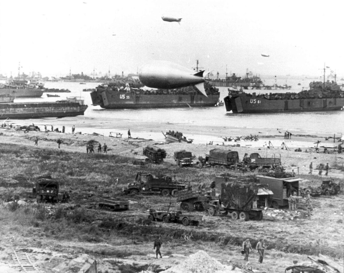 Tanks loaded with artillery equipment for storming of Normandy, France