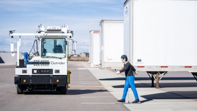 Outrider autonomous terminal tractor in a trailer yard