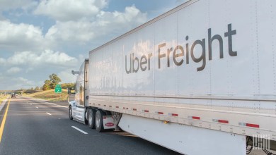 Uber Freight truck driving down a highway
