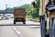 National guard trucks on the road