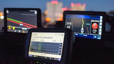 Truck driver ELD in the cab.