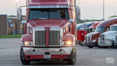 Truck leaving parking lot