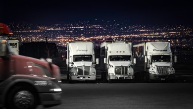 trucks parked at night