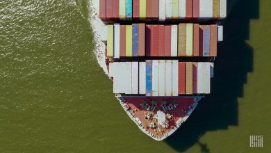 Top view of container ship.