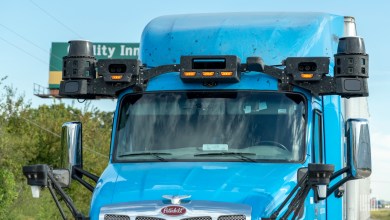 Autonomous truck being tested.
