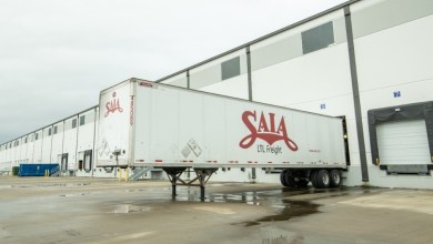 a Saia trailer at a warehouse