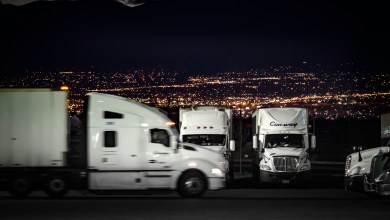 Trucks parked at rest area.