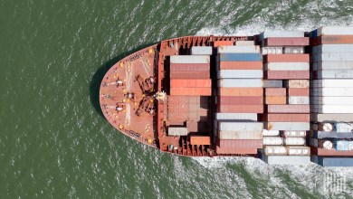 Top view of container ship