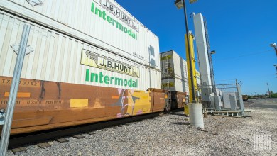 JB Hunt intermodal containers on a wellcar