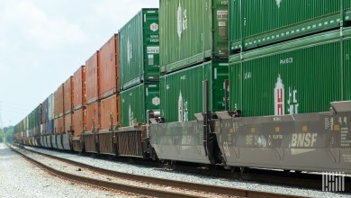 Hub Group containers on BNSF well cars