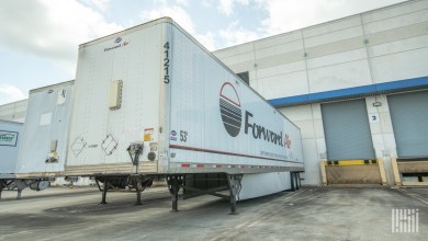 A Forward Air trailer at a United Airlines terminal