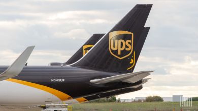 UPS cargo jets with close up view of brown tails.