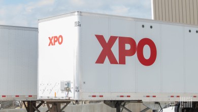 a closeup of an XPO trailer at a terminal