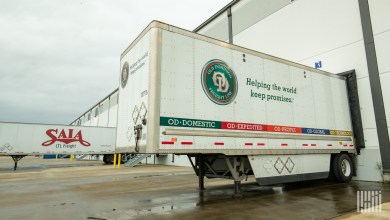 An OD and Saia trailers at a warehouse