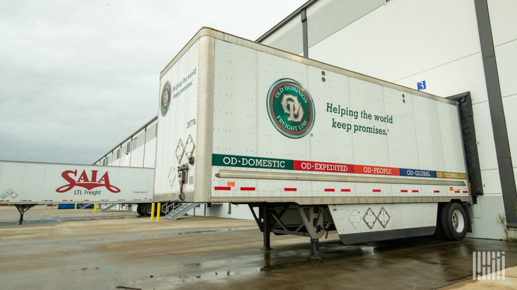 An OD and Saia trailers at a warehouse